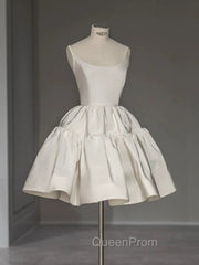 Chic Ball Gown Straps White Satin Homecoming Dresses Birthday Dresses Birthday Outfits