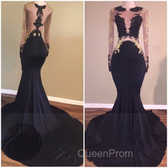 Chic Black Long-Sleeve Lace Mermaid Zipper Evening Prom Party Gowns