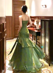 Chic Green Straps Sweetheart Long Evening Dresses, Green Evening Prom Dresses Evening Dresses