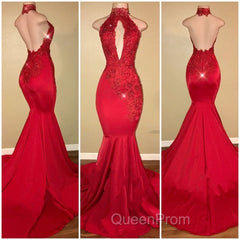 Chic Halter Mermaid Evening Prom Party GownsLong With Lace Appliques