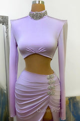 Chic High Split Long Sleeve Evening Prom Dresses Mermaid High Neck Online