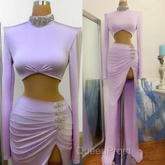 Chic High Split Long Sleeve Evening Prom Dresses Mermaid High Neck Online