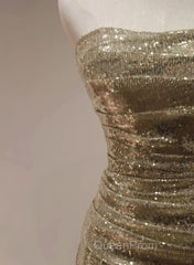 Chic Sequins Mermaid Scoop Long Formal Dresses, Gold Long Evening Prom Dresses Party Dresses