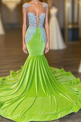 Chic Sleeveless Backless Mermaid Evening Prom Dresses With Beading