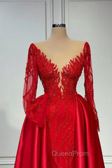 Chic V-neck Lace Evening Prom Dresses Evening Gown With Long Sleeves