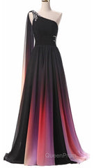 Chiffon A-Line Gradient One Shoulder Evening Dresses, Chiffon Evening Prom Dresses Party Dresses