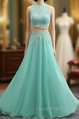Chiffon Lace Two Pieces Long Evening Prom Gown Evening Dresses Evening Gown