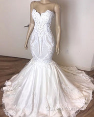 Classic Sleeveless Sweetheart Lace Appliques Mermaid Slim Bridal Wedding Dresses