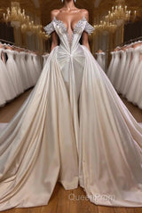 Classic V-Neck Off-the-Shoulder Evening Prom Dresses with Beads