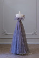Classy A Line Off The Shoulder Lilac Tulle Long Evening Dresses Evening Prom Dresses