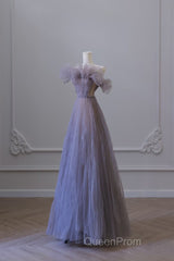 Classy A Line Off The Shoulder Lilac Tulle Long Evening Dresses Evening Prom Dresses