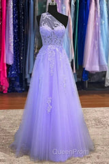 Classy A-Line One Shoulder Lavender Long Evening Prom Dresses