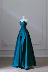 Classy Ball Gown Strapless Satin Ruffles Long Evening Dresses Evening Prom Dresses
