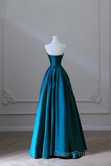 Classy Ball Gown Strapless Satin Ruffles Long Evening Dresses Evening Prom Dresses
