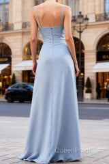 Classy Blue Chiffon A Line Long Bridesmaid Dresses