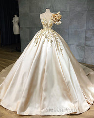 Classy Long A-Line Sweetheart Crystal Satin Ruffles Wedding Dresses