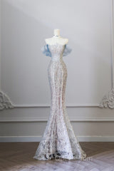 Classy Mermaid Off The Shoulder Neckline Sequin Ruffles Long Evening Dresses Evening Prom Dresses