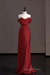 Classy Mermaid Off The Shoulder Red Satin Long Evening Gowns Evening Prom Dresses