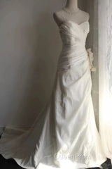 Classy Mermaid Spaghetti Straps White Satin Long Wedding Dresses Bridal Dresses