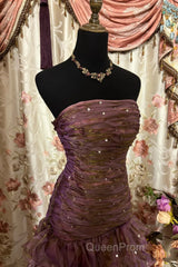 Classy Mermaid Strapless Ruffles Long Evening Dresses Evening Prom Dresses