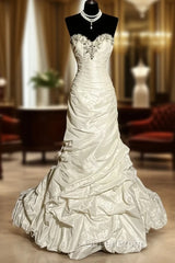 Classy Mermaid Sweetheart Taffeta Ivory Long Wedding Dresses Bridal Dresses