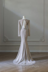 Classy Mermaid V Neckline Long Sleeves Sequin Ruffles Long Evening Dresses Evening Prom Dresses