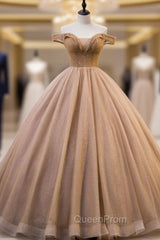 Coffee Color Ball Gown Off the Shoulder Tulle Beading Quinceanera Dresses
