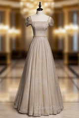 Coffee Tulle Sequins Square Beading Evening Prom Dresses