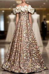 Colorful Flower Sequins Off the Shoulder Evening Prom Dresses