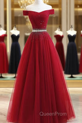 Custom Made Burgundy Off Shoulder Evening Prom Dresses, Burgundy Formal Dresses, Off Shoulder Evening Dresses, Bridesmaid Dresses