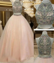 Custom Made High Neck Two Pieces Long Evening Prom Gown, Evening Dresses