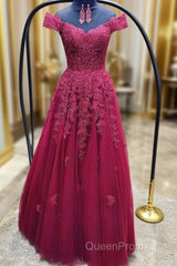 Custom Made Off Shoulder Burgundy Lace Evening Prom Dresses, Off The Shoulder Burgundy Lace Formal Bridesmaid Dresses