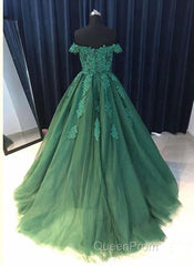 Custom Made Off Shoulder Emerald Green Lace Evening Prom Dresses, Green Formal Dresses, Lace Evening Prom Gown