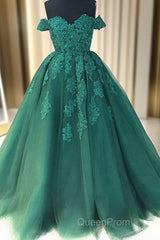 Custom Made Off Shoulder Emerald Green Lace Evening Prom Dresses, Green Formal Dresses, Lace Evening Prom Gown