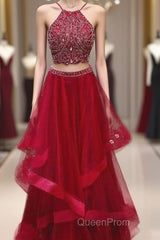 Custom Made Red Two Pieces Sequin Long Evening Prom Dresses, Evening Dresses