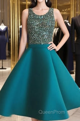 Custom Made Round Neck Sequin Short Green Evening Prom Dresses, Homecoming Dresses