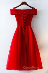Cute A Line Off Shoulder Short Red Lace Evening Prom Dresses, Short Red Bridesmaid Dresses, Graduation Dresses