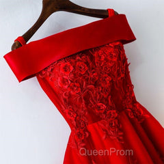 Cute A Line Off Shoulder Short Red Lace Evening Prom Dresses, Short Red Bridesmaid Dresses, Graduation Dresses