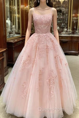 Cute A Line Pink Lace Appliques Lace Evening Prom Dresses