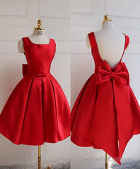 Cute A Line Satin Short Prom Dress With Bow,Evening Dress