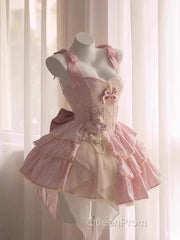 Cute Ball Gown Straps Sleeveless Short Pink Birthday Dresses Birthday Outfits