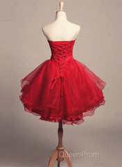 Cute Dark Red Tulle And Lace High Low Homecoming Dresses, Short Party Dresses