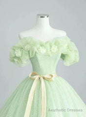 Cute Green Tulle Ball Gown Sweetheart Party Dress, Green Shiny Tulle Prom Dress