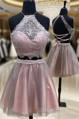 Cute Lace Tulle Short Evening Prom Dresses, Cute Homecoming Dresses
