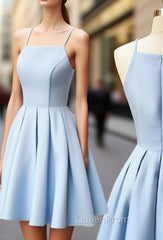 Cute Light Blue Short Evening Prom Dresses, Cute Blue Homecoming Dresses