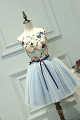 Cute Light Blue Short Tulle Homecoming Dresses, Blue Evening Prom Dresses