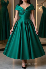 Cute Off Shoulder Green Satin Short Evening Prom Dresses, Off the Shoulder Green Homecoming Dresses, Green Formal Evening Dresses