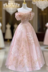 Cute Pink Tulle Lace Short A-Line Evening Prom Dresses