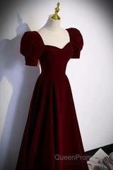 Cute Short Sleeves Burgundy Long Evening Prom Dresses