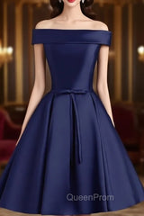 Cute Simple Short Satin Party Dresses , Off Shoulder Evening Prom Dresses